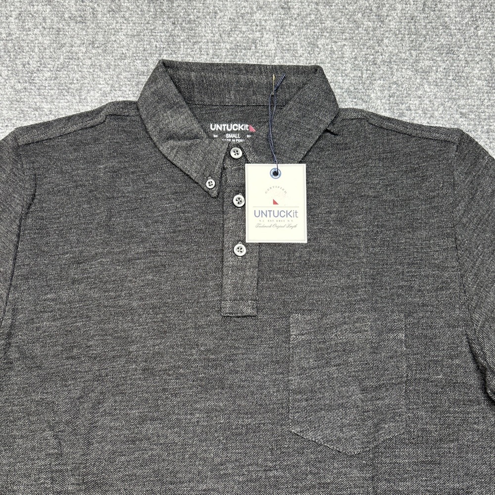 UNTUCKit Madiran Polo Shirt Mens S Gray Charcoal Short Sleeve Front Pocket New - Picture 3 of 9